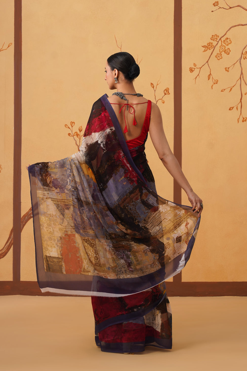 Abstract Print Chiffon Saree with Multi-Toned Hues