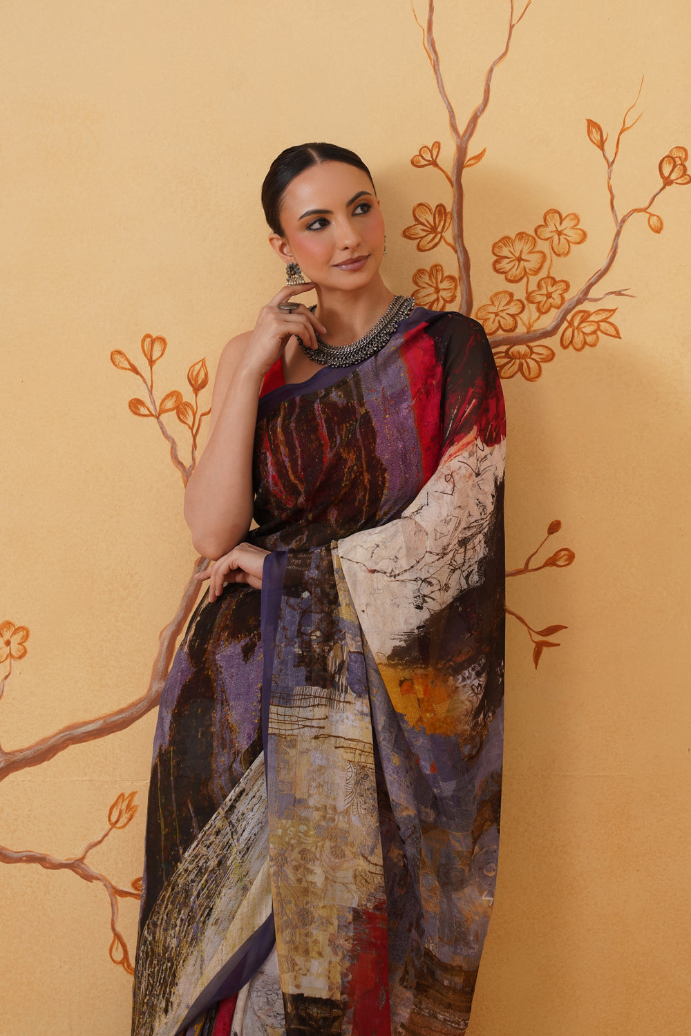 Abstract Print Chiffon Saree with Multi-Toned Hues