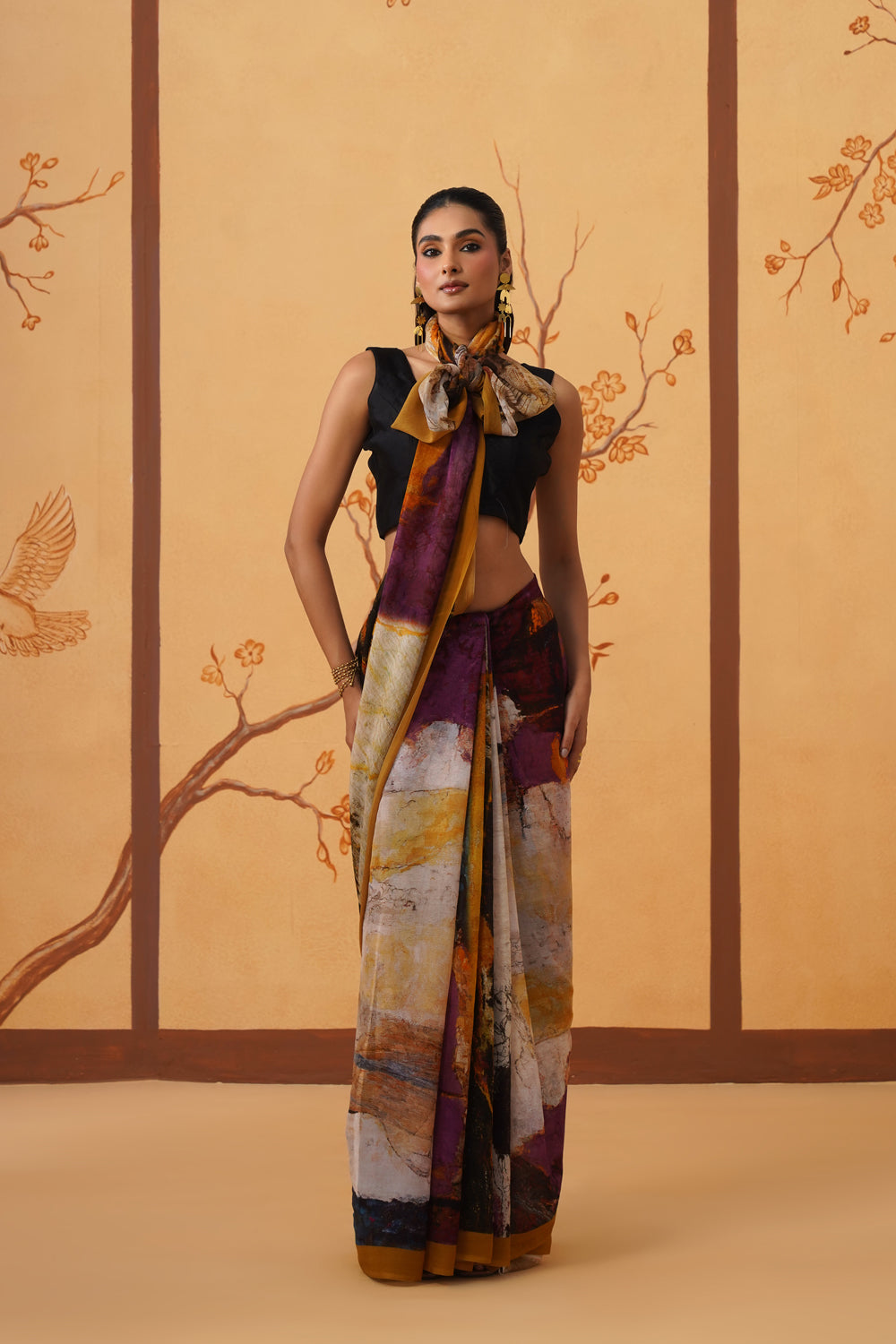 Abstract Print Chiffon with Multi-Toned Hues Saree