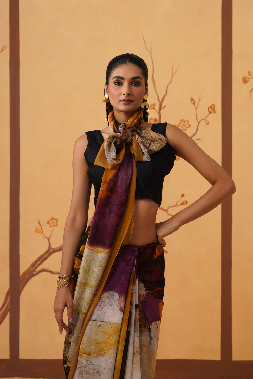 Abstract Print Chiffon with Multi-Toned Hues Saree