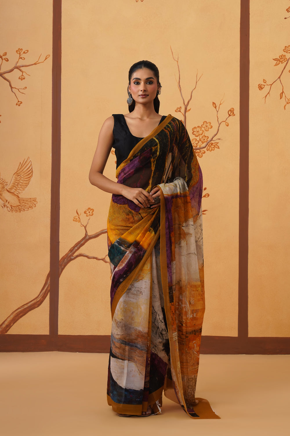Abstract Print Chiffon with Multi-Toned Hues Saree