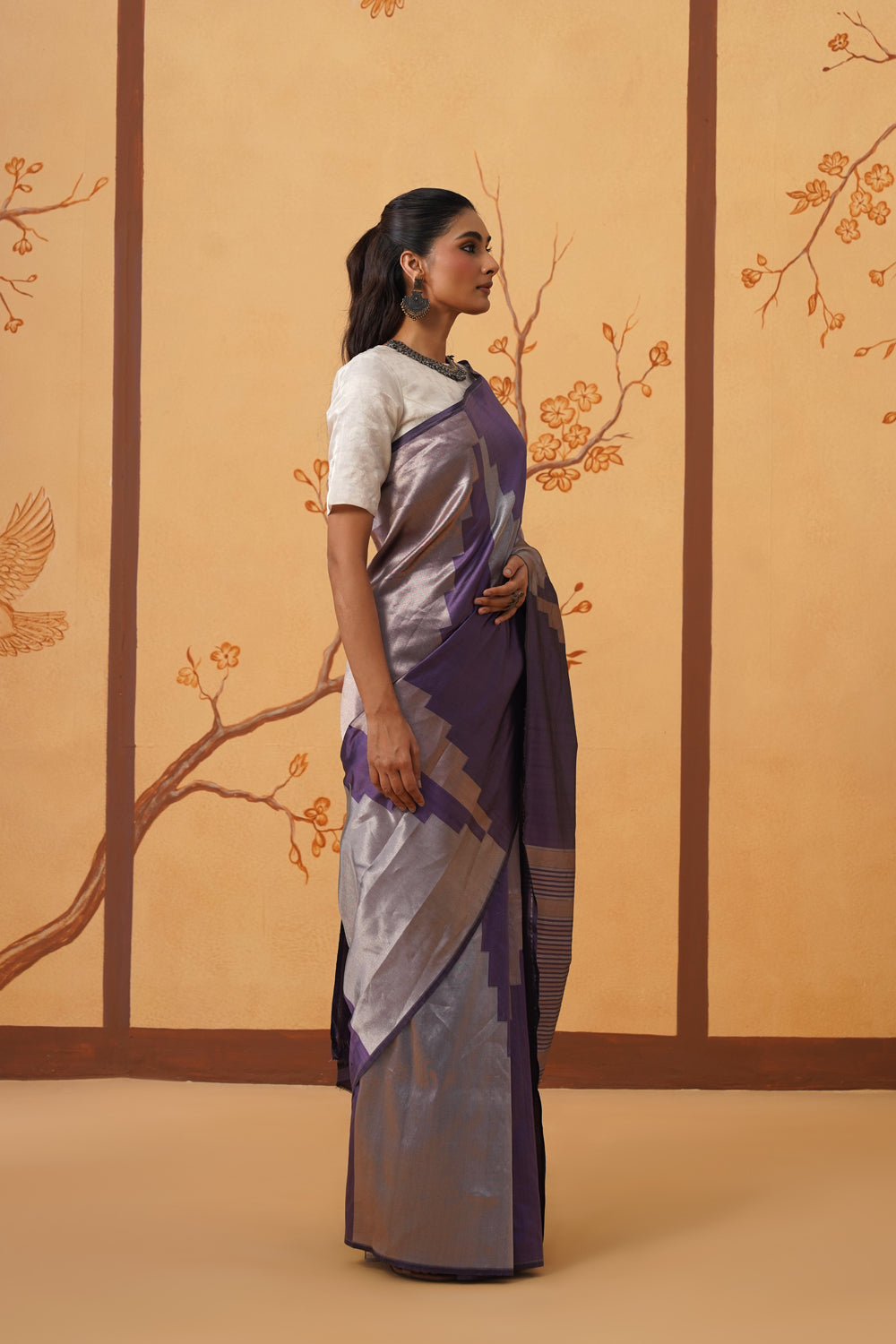 Handwoven Katan Silk Saree in Royal Violet