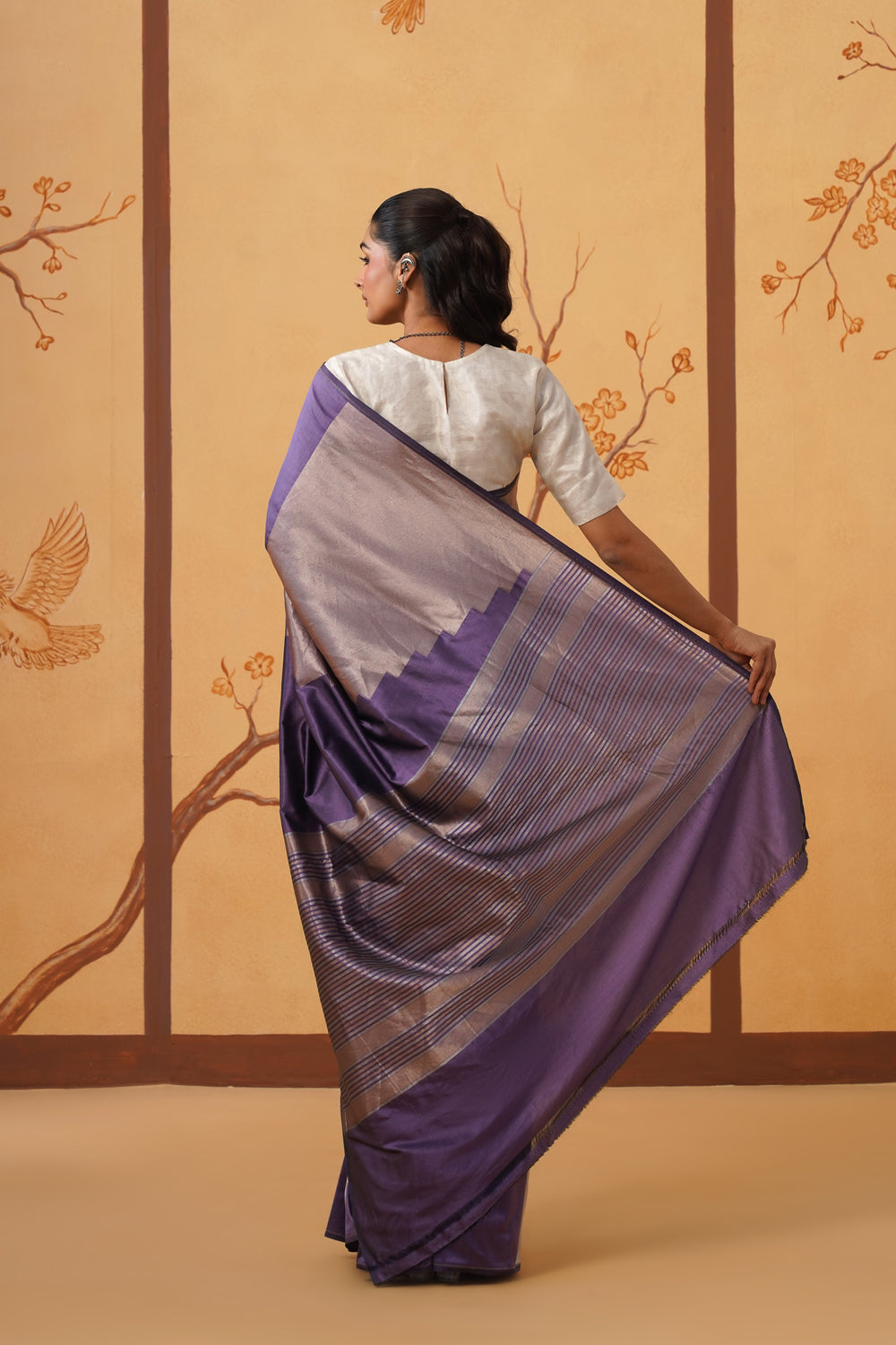 Handwoven Katan Silk Saree in Royal Violet