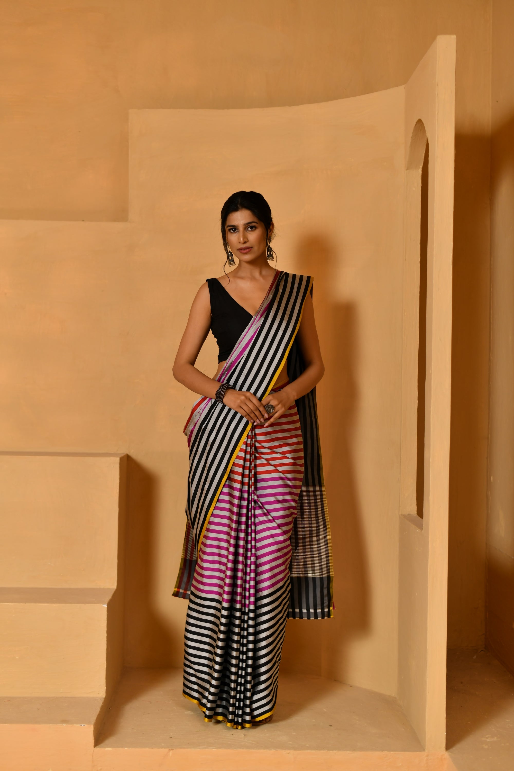 Striped Multi-Toned Katan Silk Saree
