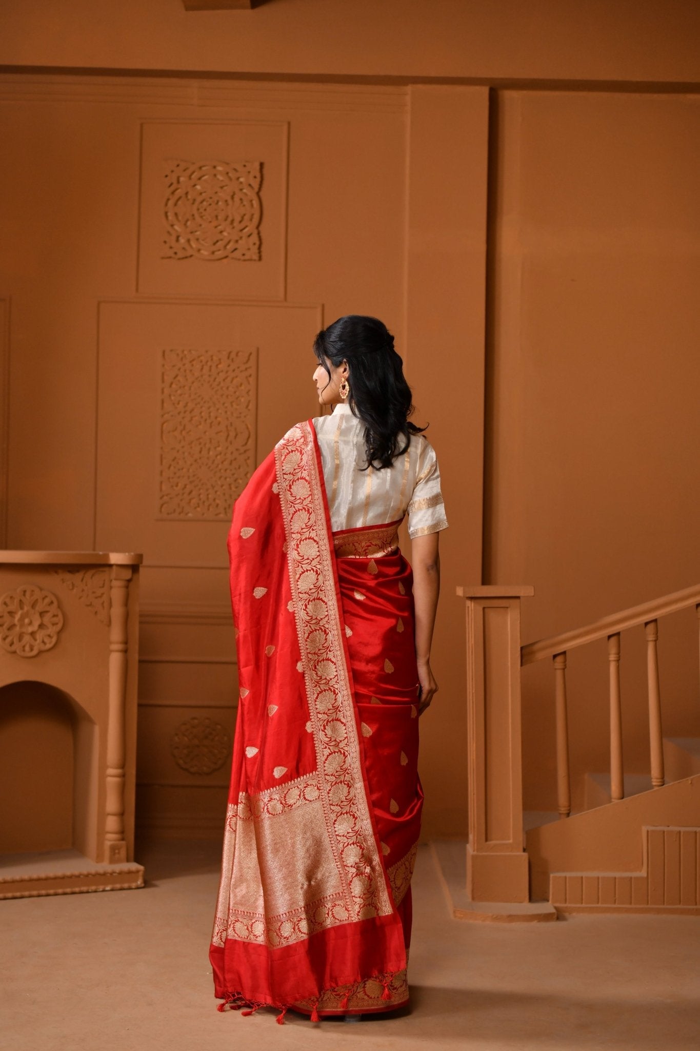 Handwoven Deep Vermilion Classic in Katan Silk - Banarasiya