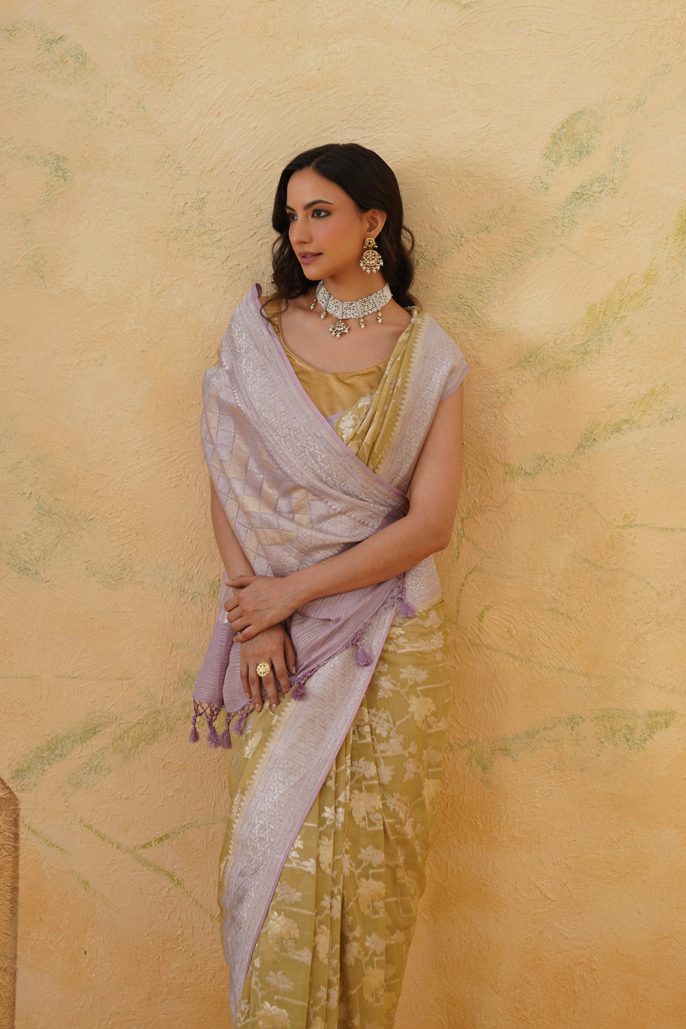 Handwoven Beige Khaddi Georgette Saree with Silver Zari