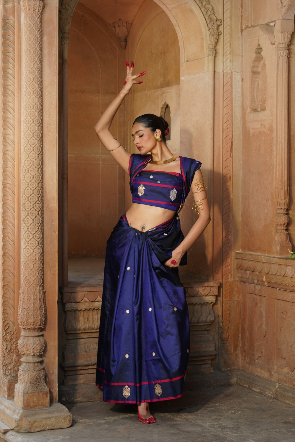 Handwoven Katan Silk Saree in Midnight Blue