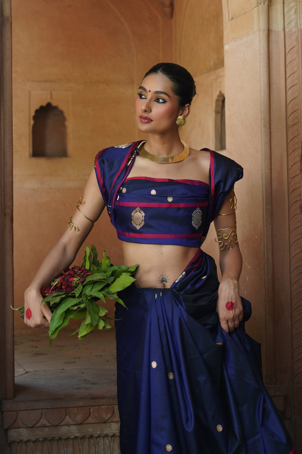 Handwoven Katan Silk Saree in Midnight Blue