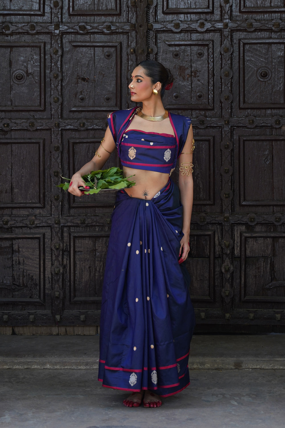 Handwoven Katan Silk Saree in Midnight Blue