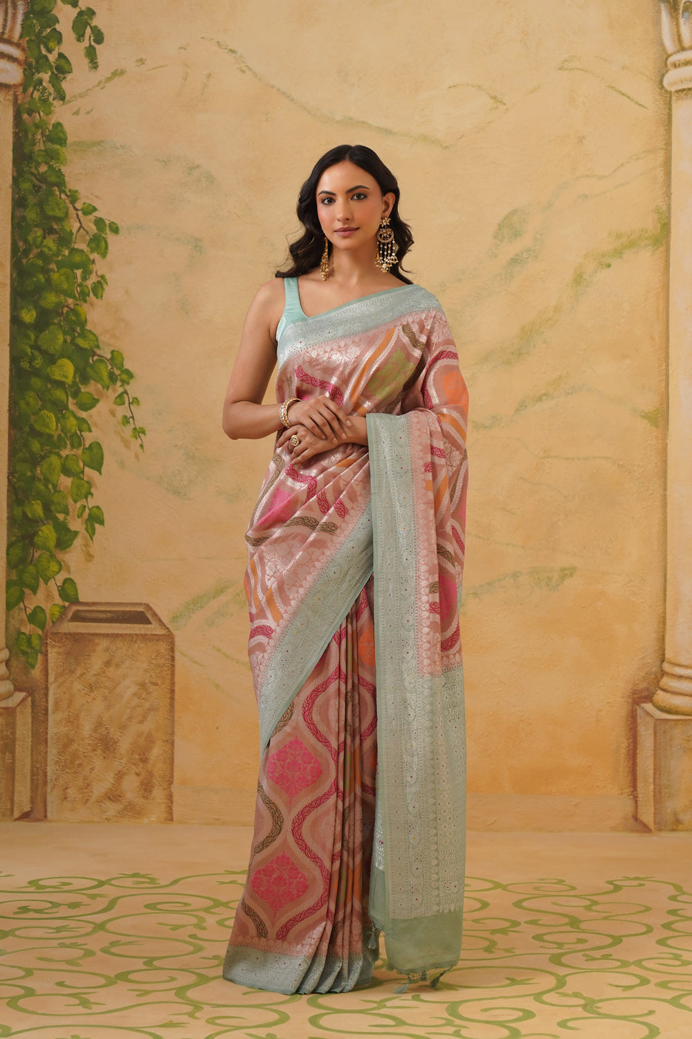 Handwoven Multi-Color Geometric Tussar Khaddi Georgette Saree