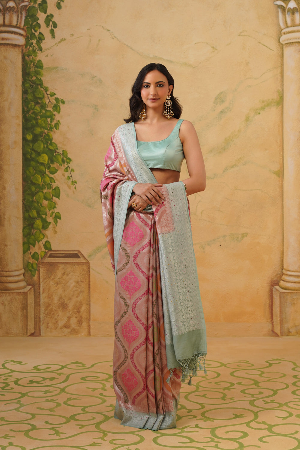 Handwoven Multi-Color Geometric Tussar Khaddi Georgette Saree