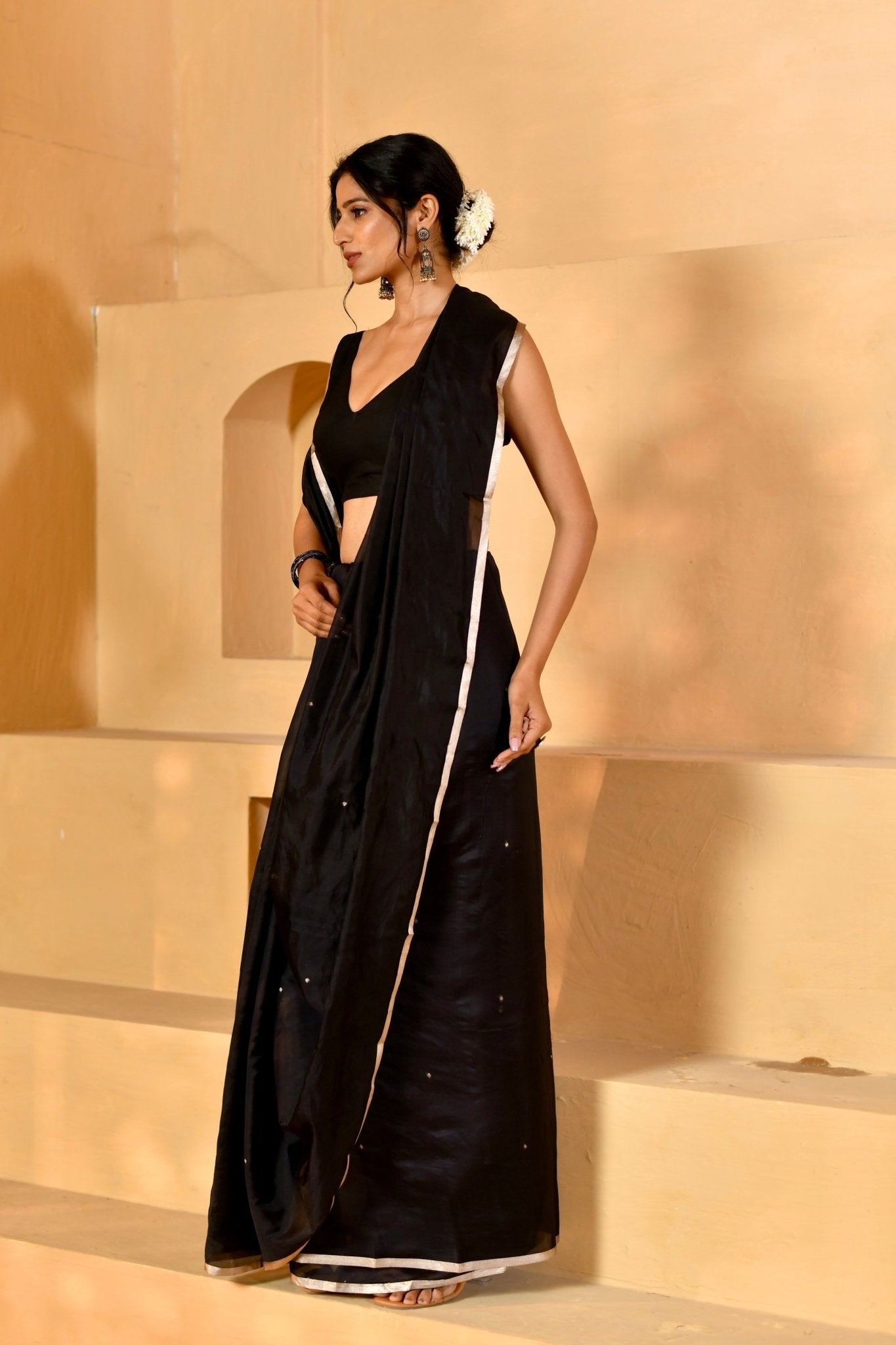 Pure Katan Organza Saree in Black - Banarasiya