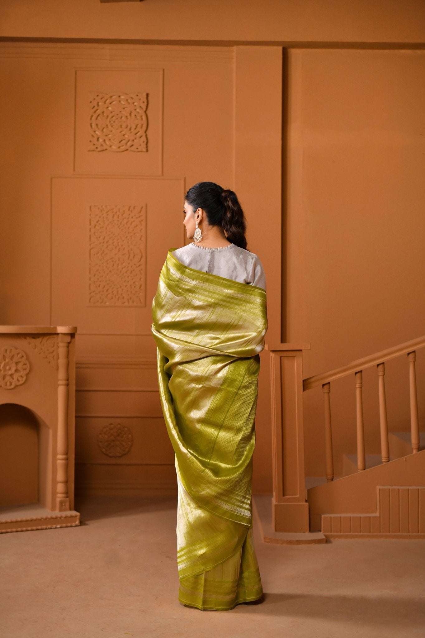 Pure Tissue Silk in Citrus - Green - Banarasiya
