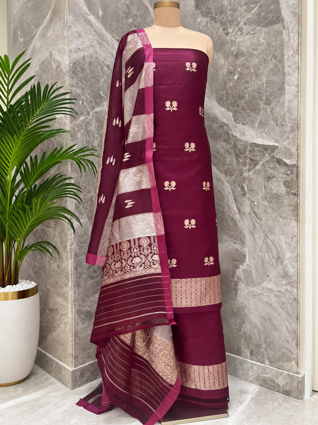 Pure Katan Silk Suit Set In Wine