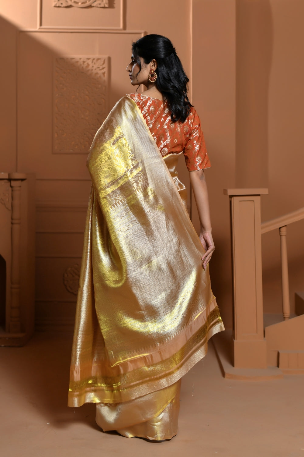Soft Golden Yellow Tissue Silk Saree with Floral Jaal