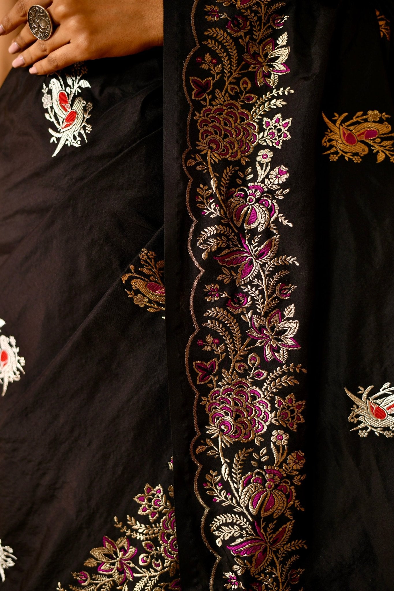 For The Generations Black Pure Katan Silk with Meenakari Work - Banarasiya