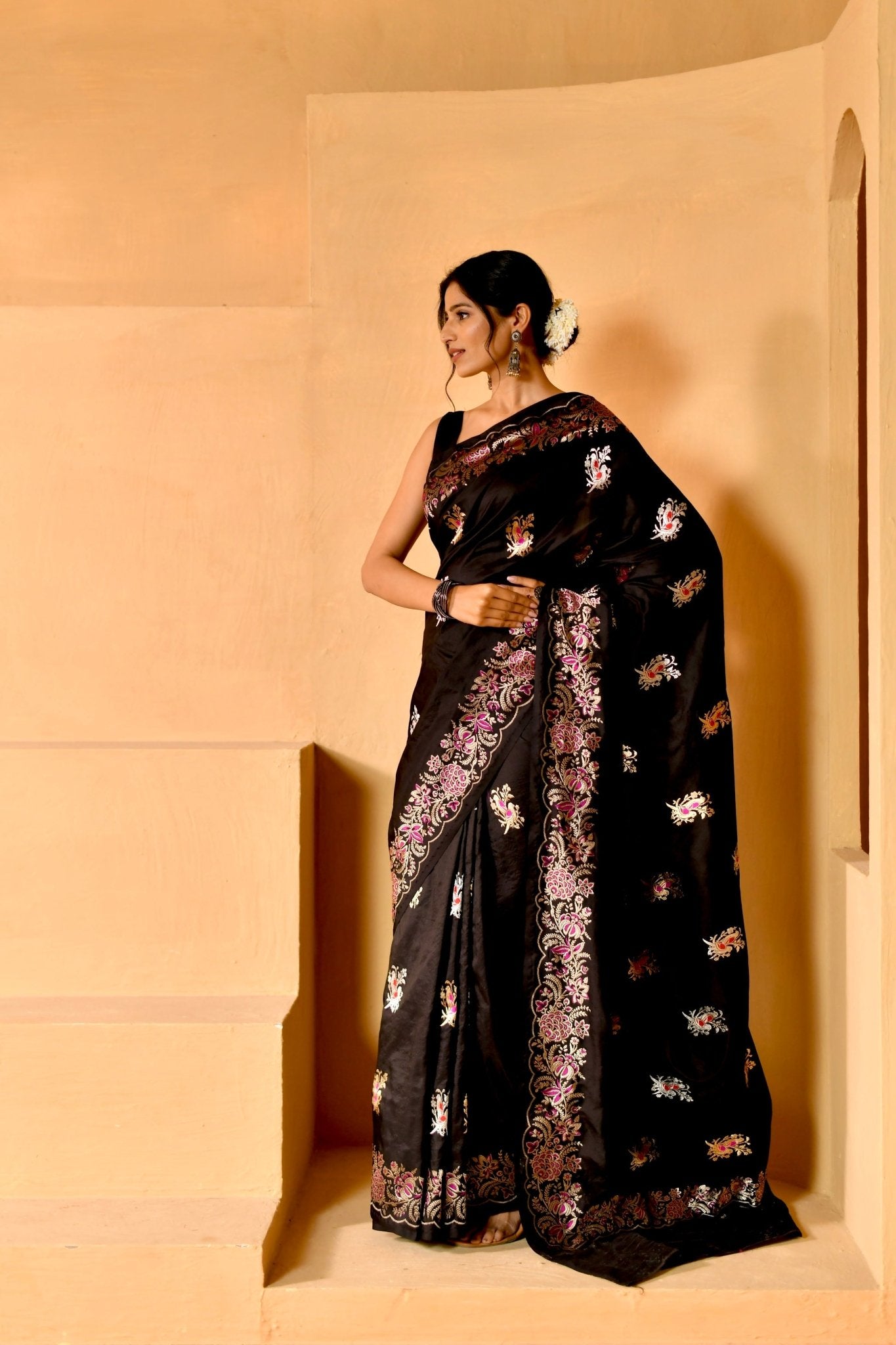 For The Generations Black Pure Katan Silk with Meenakari Work - Banarasiya