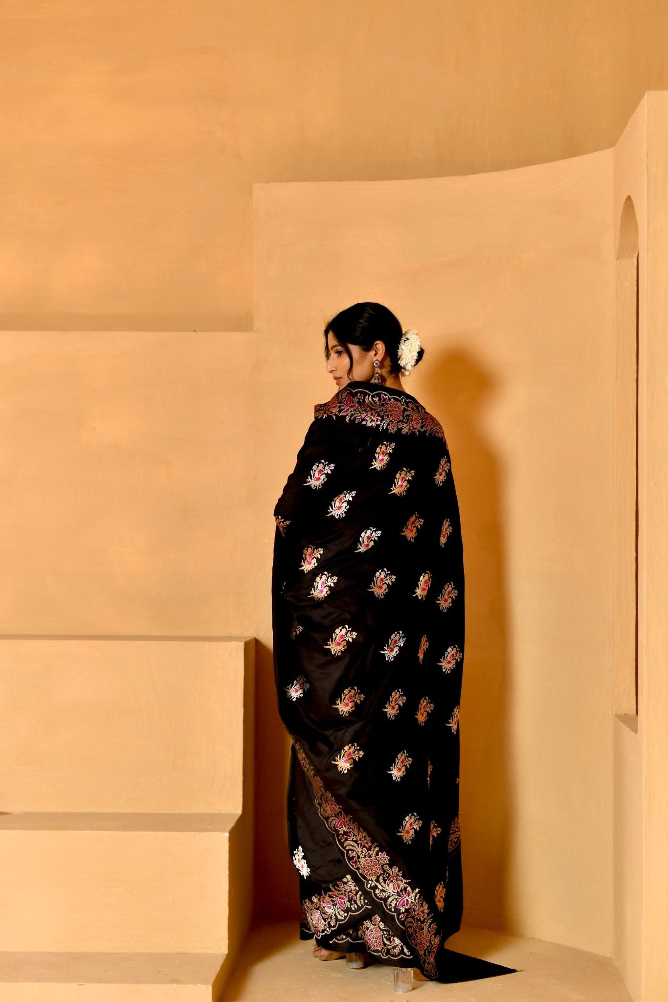 For The Generations Black Pure Katan Silk with Meenakari Work - Banarasiya