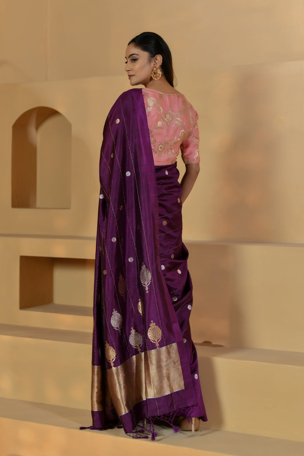 Deep Purple Pure Katan Silk with Sona-Roopa Bootas-Banarasiya