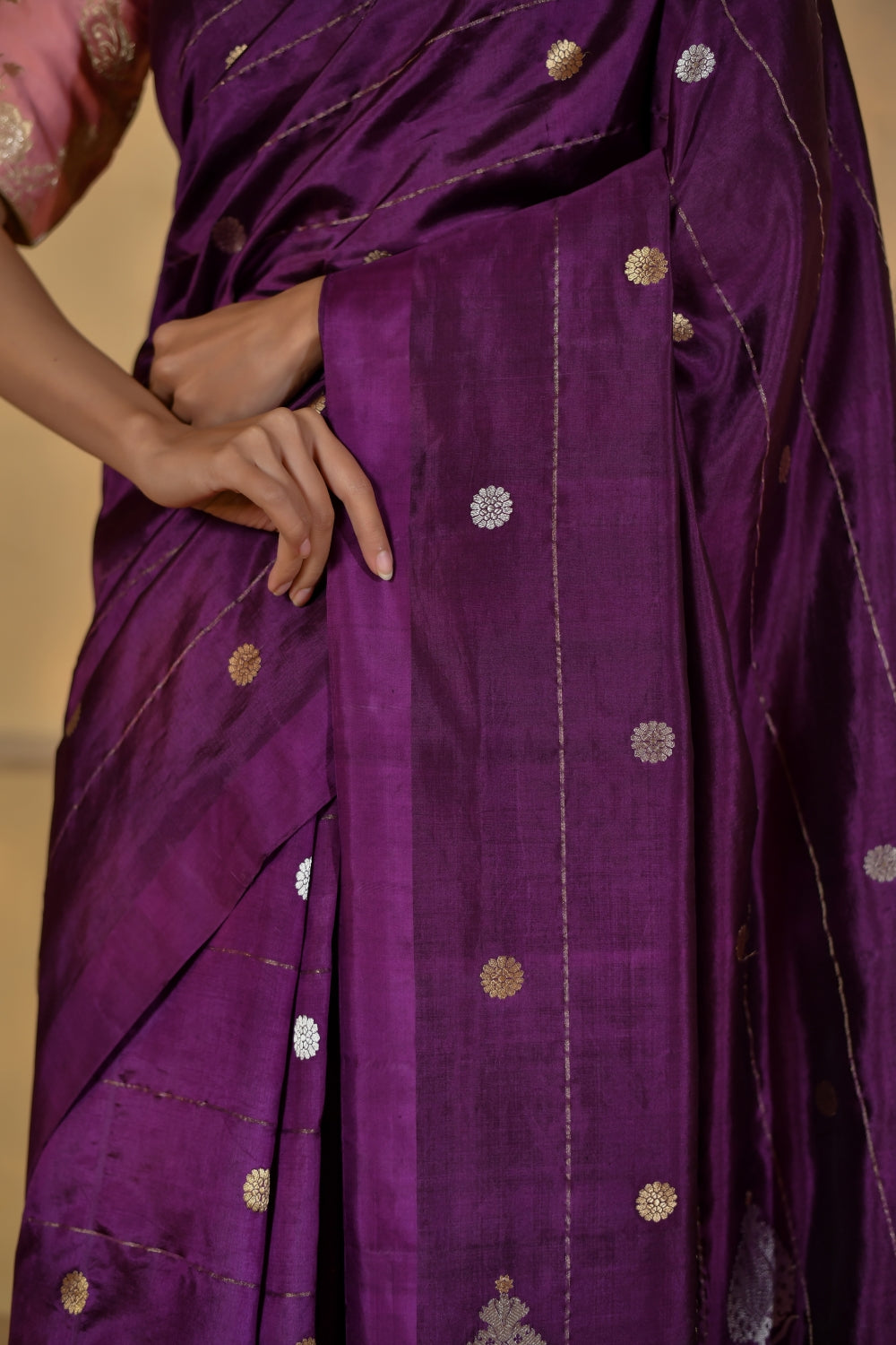 Deep Purple Pure Katan Silk with Sona-Roopa Bootas-Banarasiya