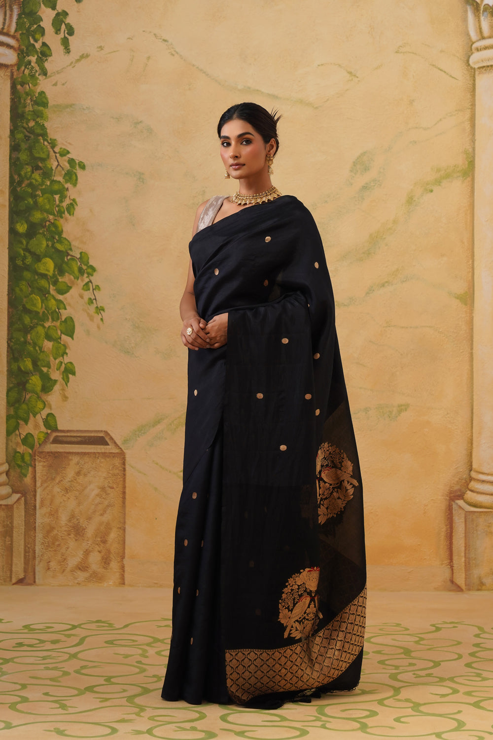 Handwoven Black Katan Silk Saree with Organza Pallu