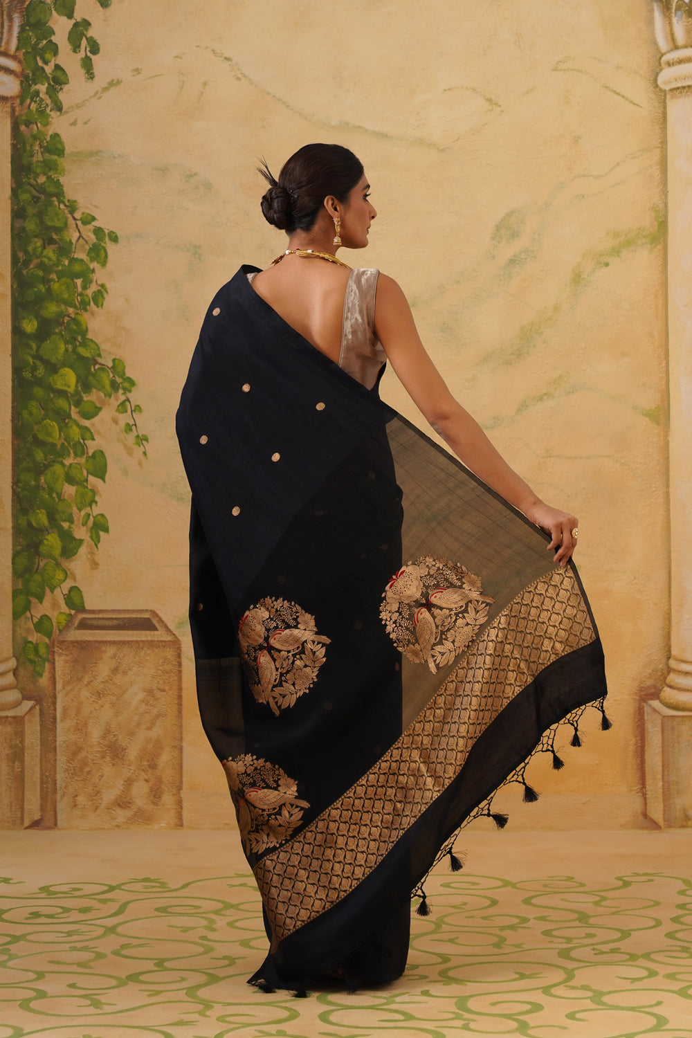 Handwoven Black Katan Silk Saree with Organza Pallu