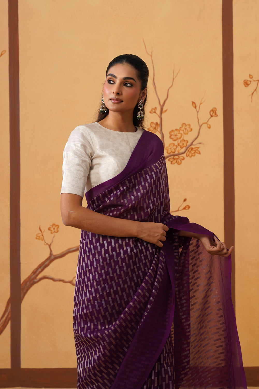 Handwoven Jamuni Purple Kora Organza Saree
