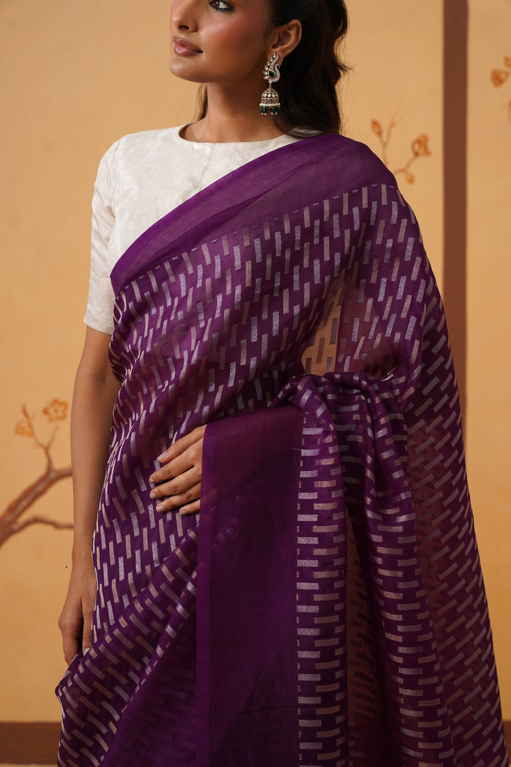 Handwoven Jamuni Purple Kora Organza Saree