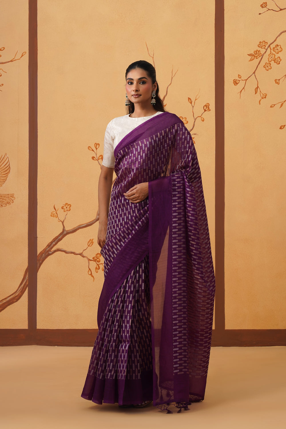 Handwoven Jamuni Purple Kora Organza Saree