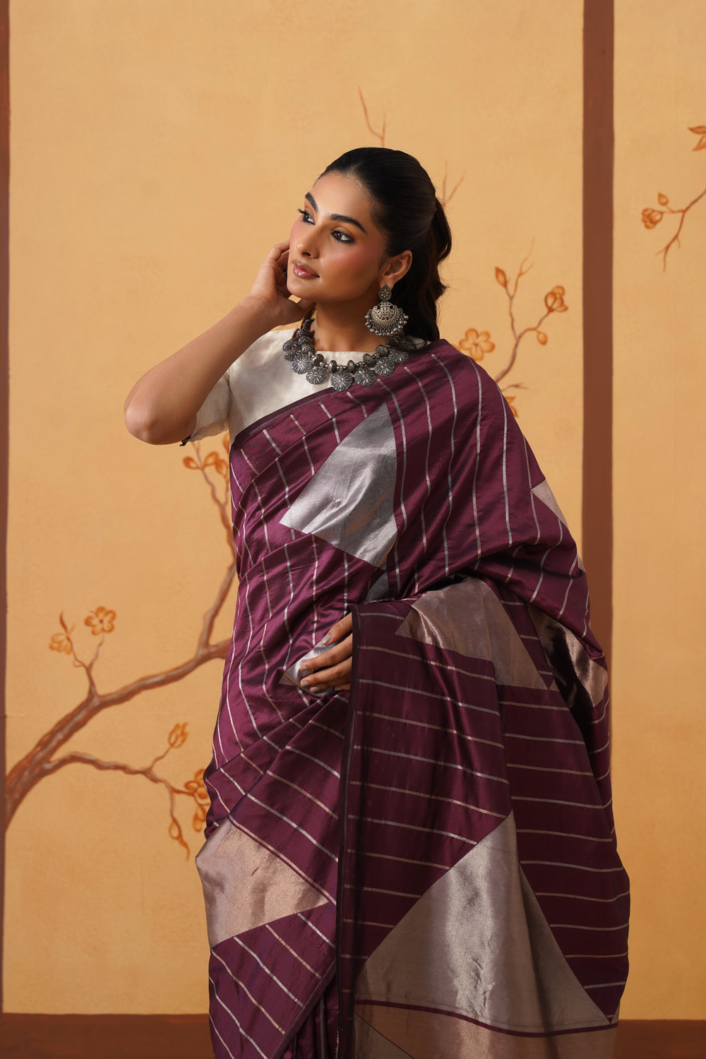 Handwoven Katan Silk Saree in Deep Wine