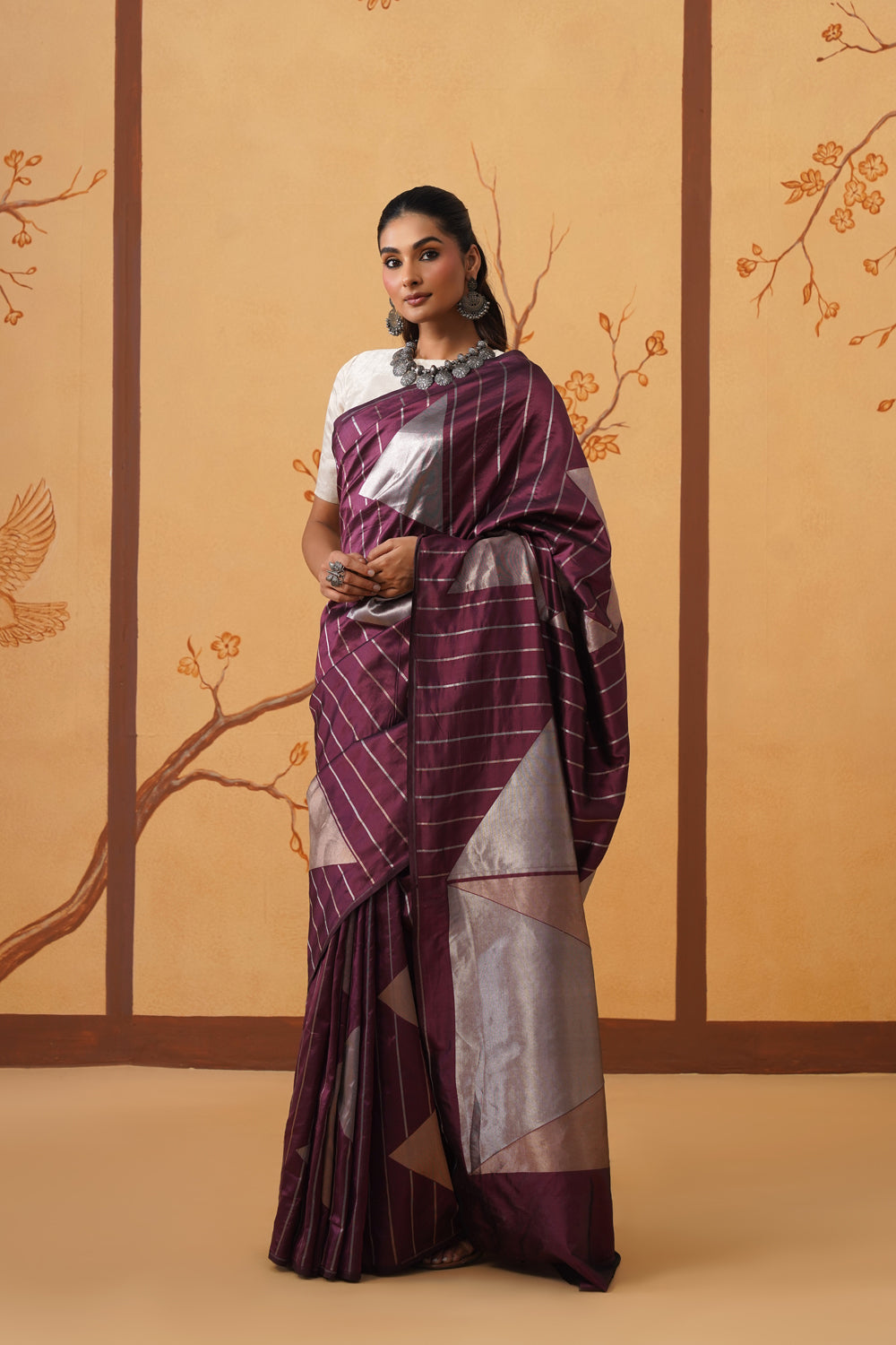 Handwoven Katan Silk Saree in Deep Wine