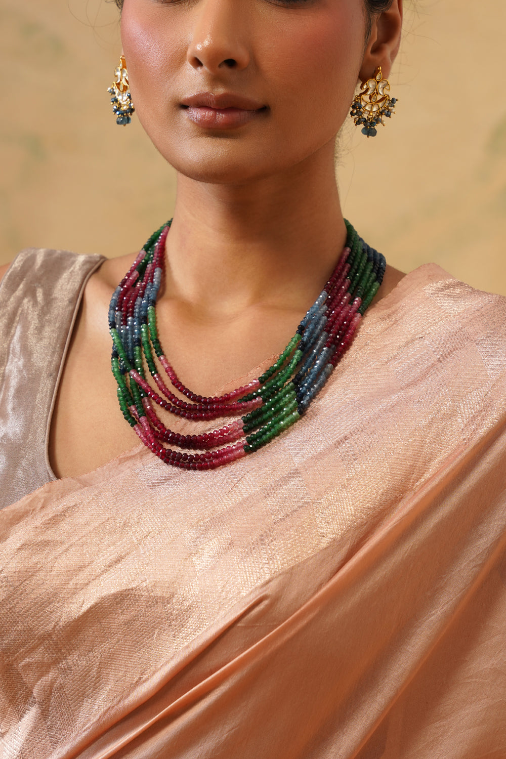 Handwoven Peach-Gold Tissue Katan Saree in Tanchoi Weave