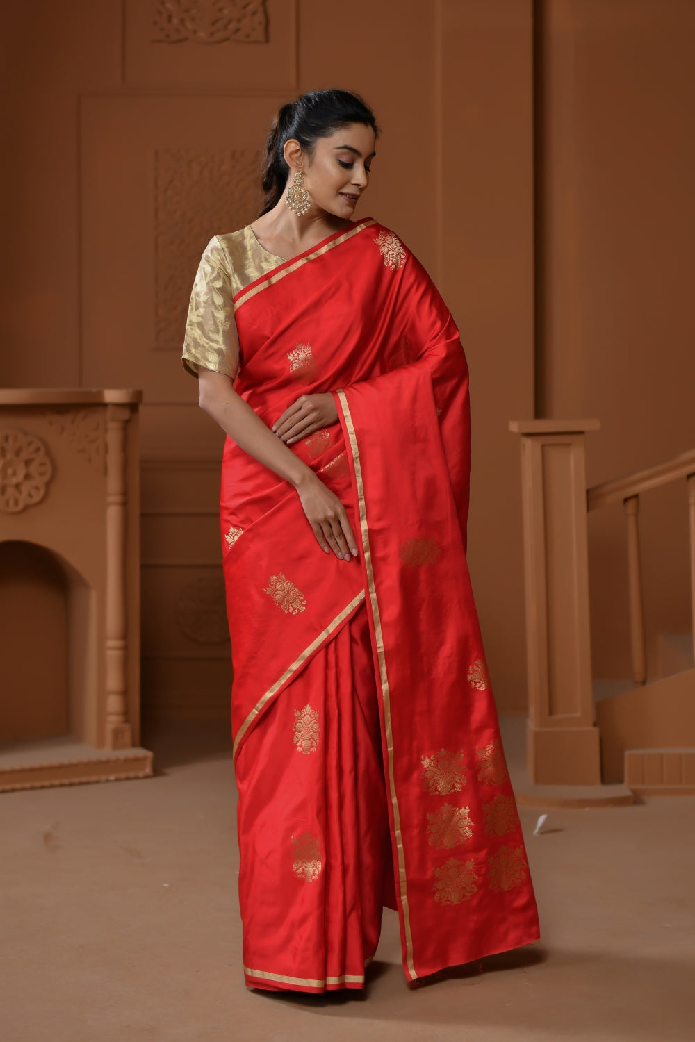 Handwoven Pure Red Classic in Katan Silk
