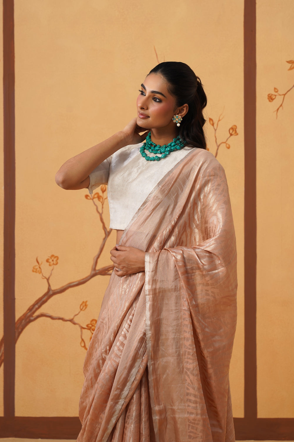 Handwoven Tissue Katan Saree in Champagne Glow