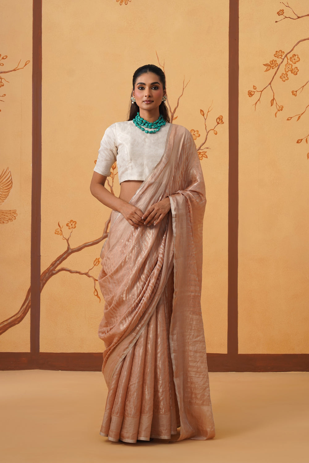 Handwoven Tissue Katan Saree in Champagne Glow