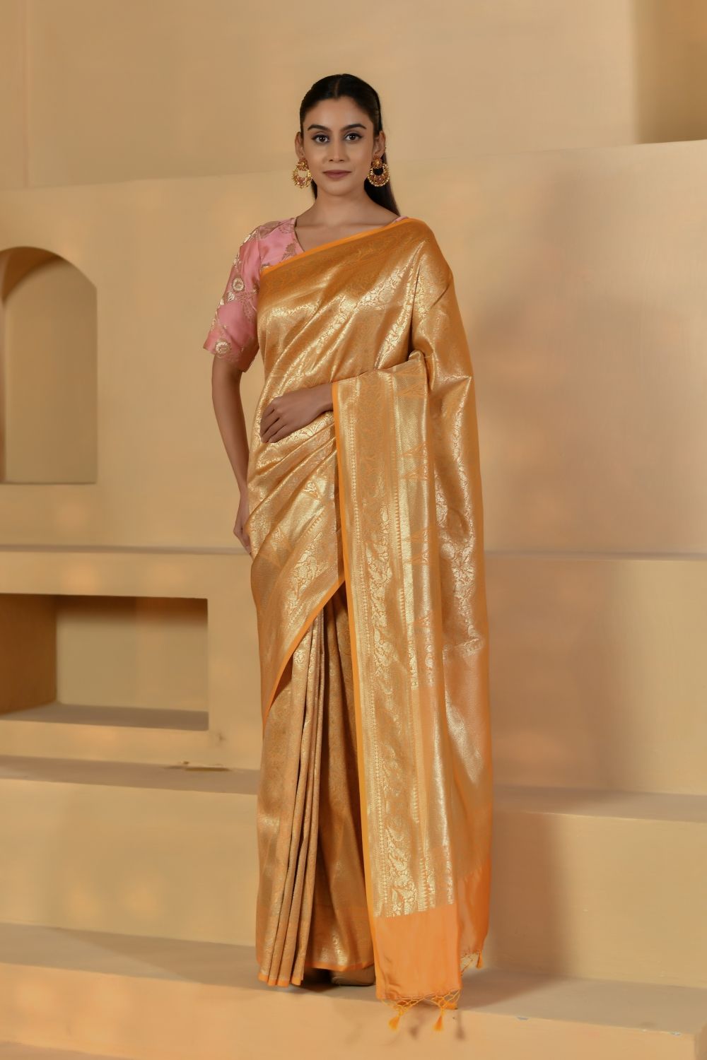 Pure Katan Silk Saree in Sunlight Yellow-Banarasiya