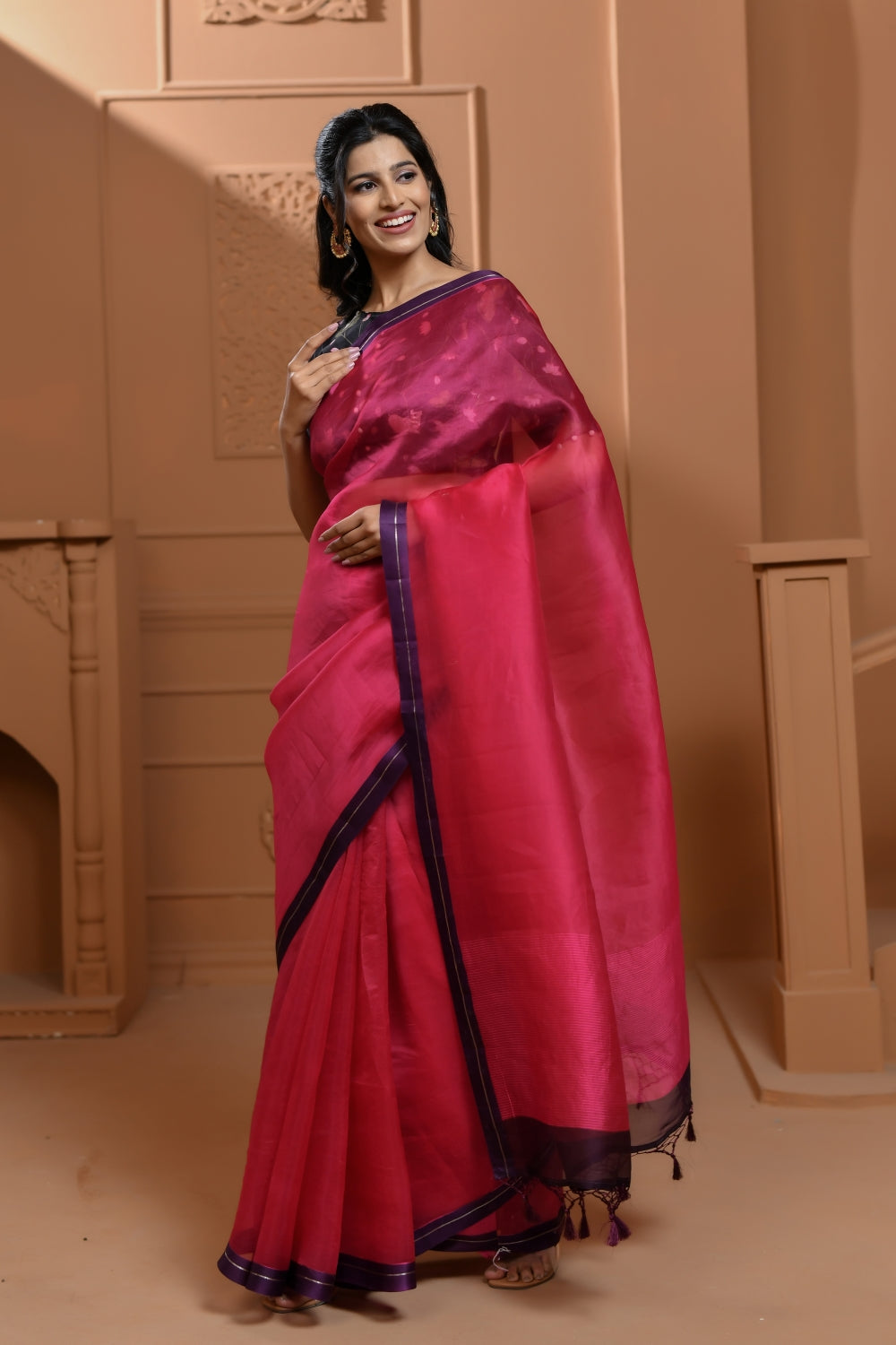 Pure Organza Saree in Deep Magenta