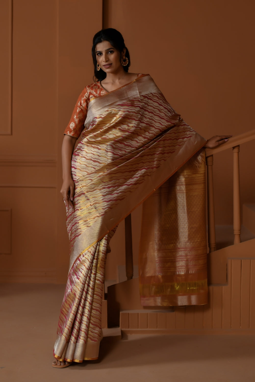 Sun - Warm Tissue Silk Saree with Fine Stripes