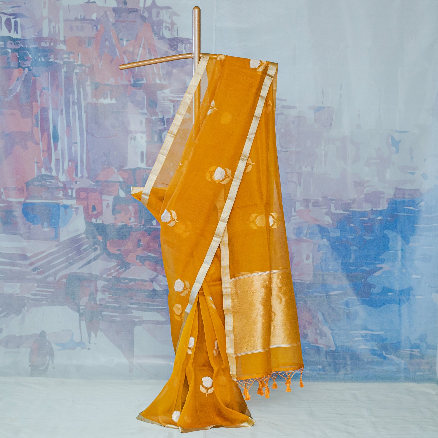 Yellow Pure Organza Handloom Banarasi Saree - Banarasiya