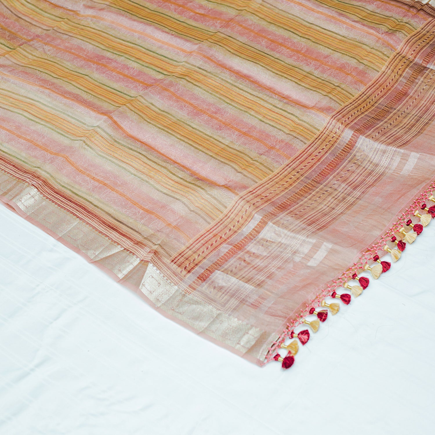 Multi Color Pure Organza Printed Banarasi Saree - Banarasiya