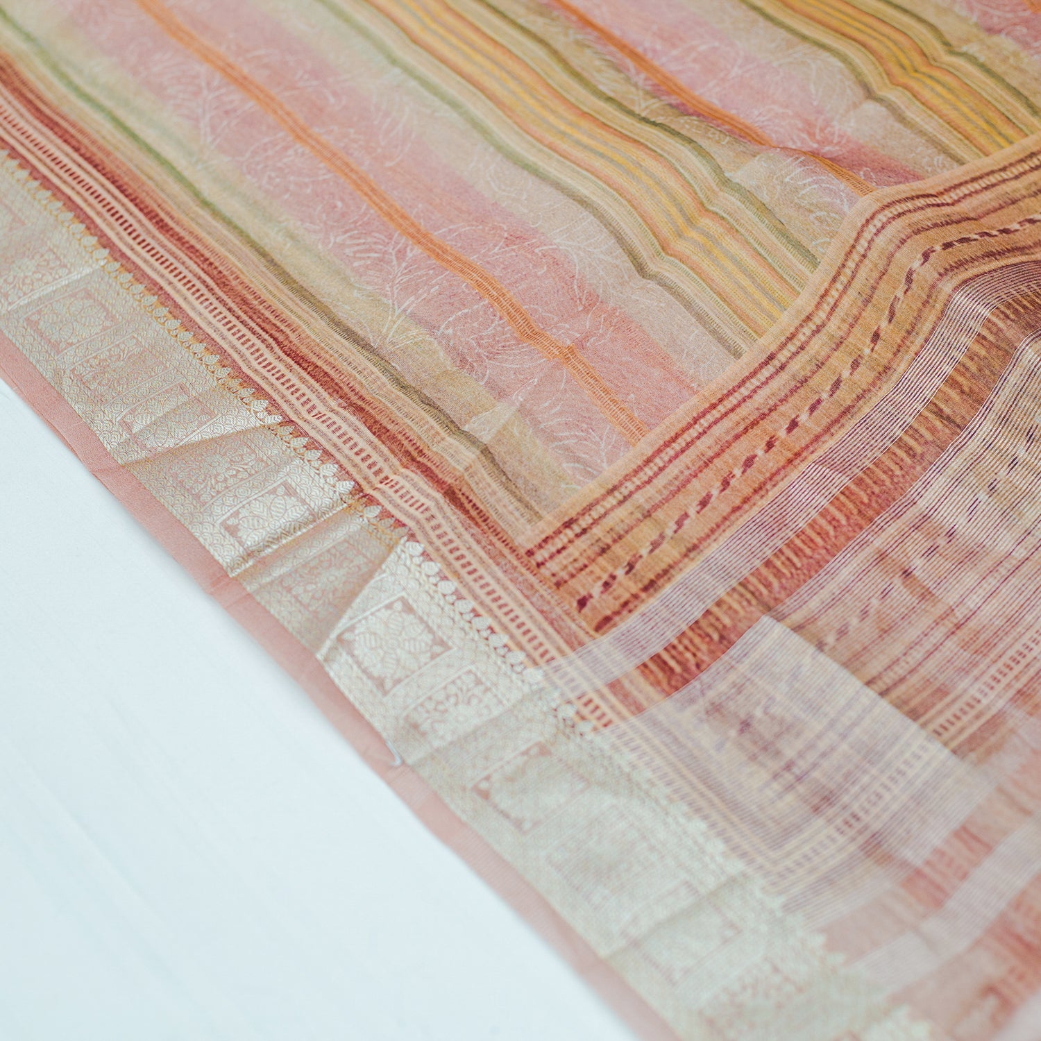Multi Color Pure Organza Printed Banarasi Saree - Banarasiya