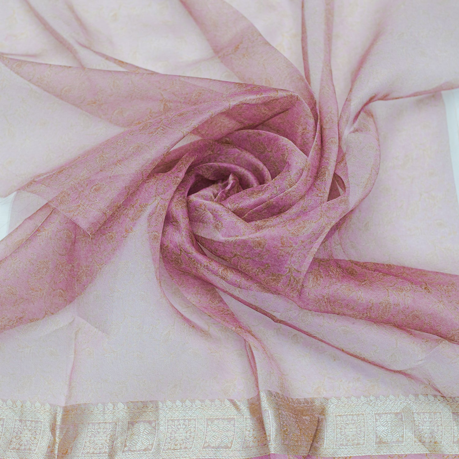 Multi Color Pure Organza Printed Banarasi Saree - Banarasiya