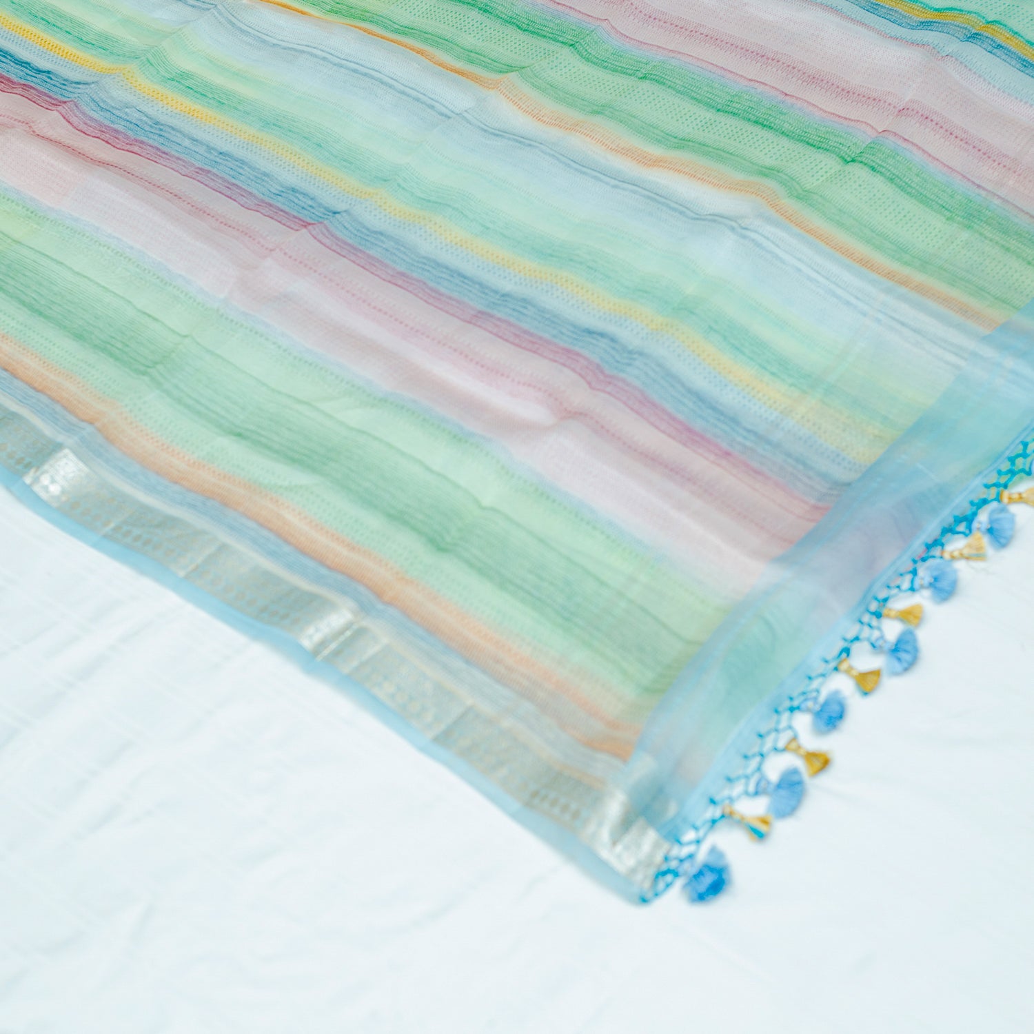 Multi Color Pure Organza Printed Banarasi Saree - Banarasiya