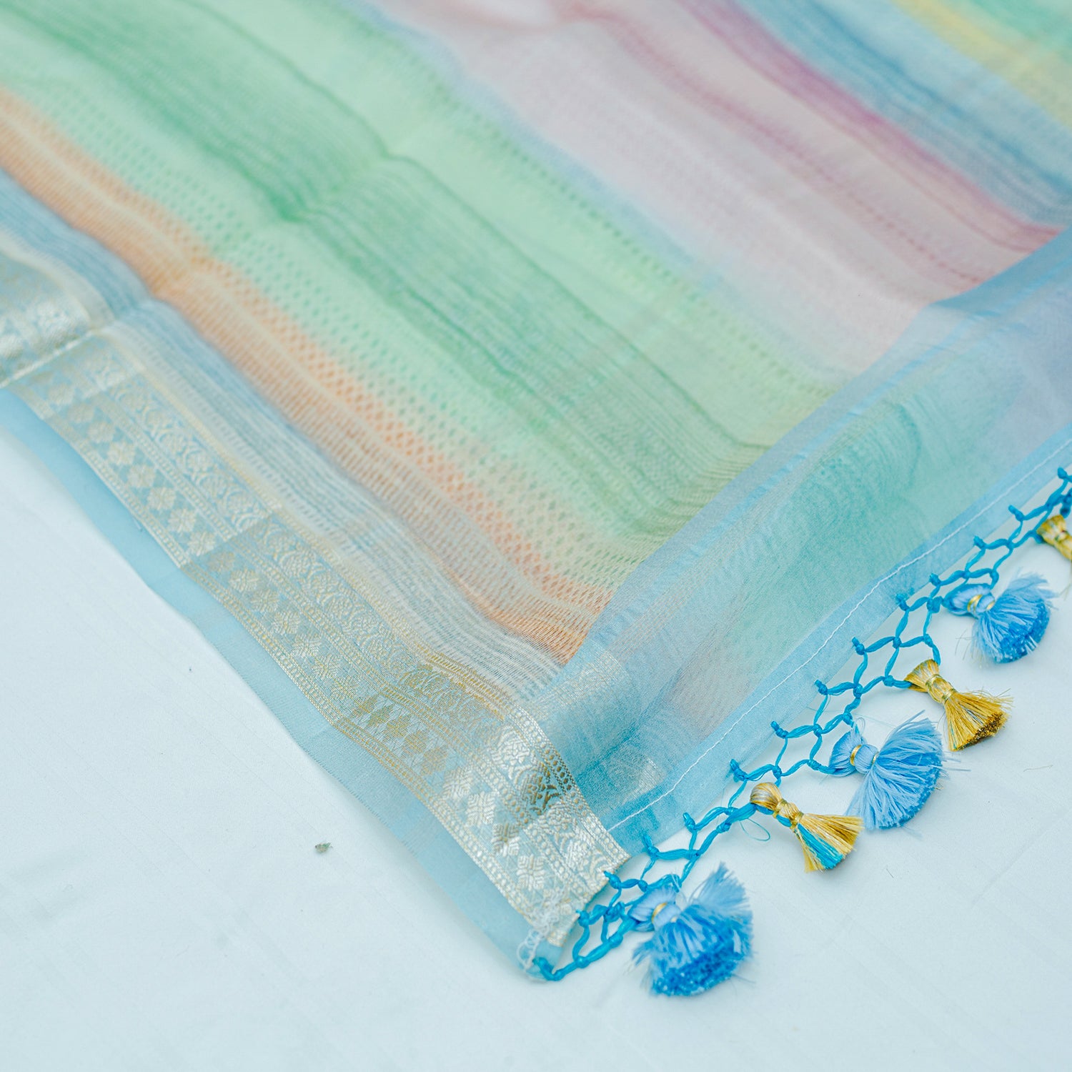 Multi Color Pure Organza Printed Banarasi Saree - Banarasiya