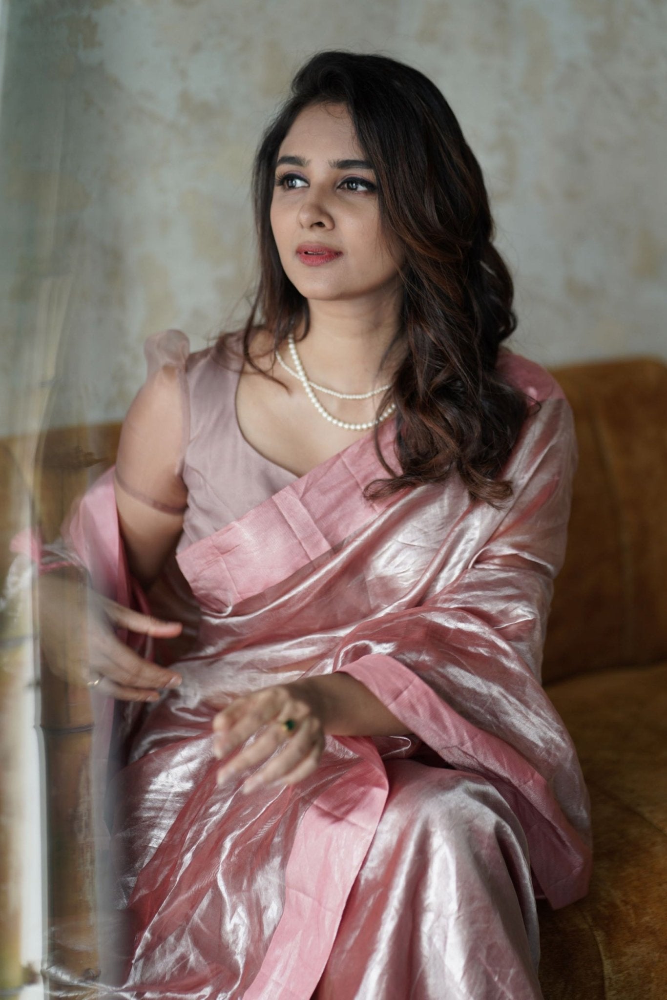 Pre - Order Pink Color Pure Tissue silk with Satin Border Saree - Banarasiya