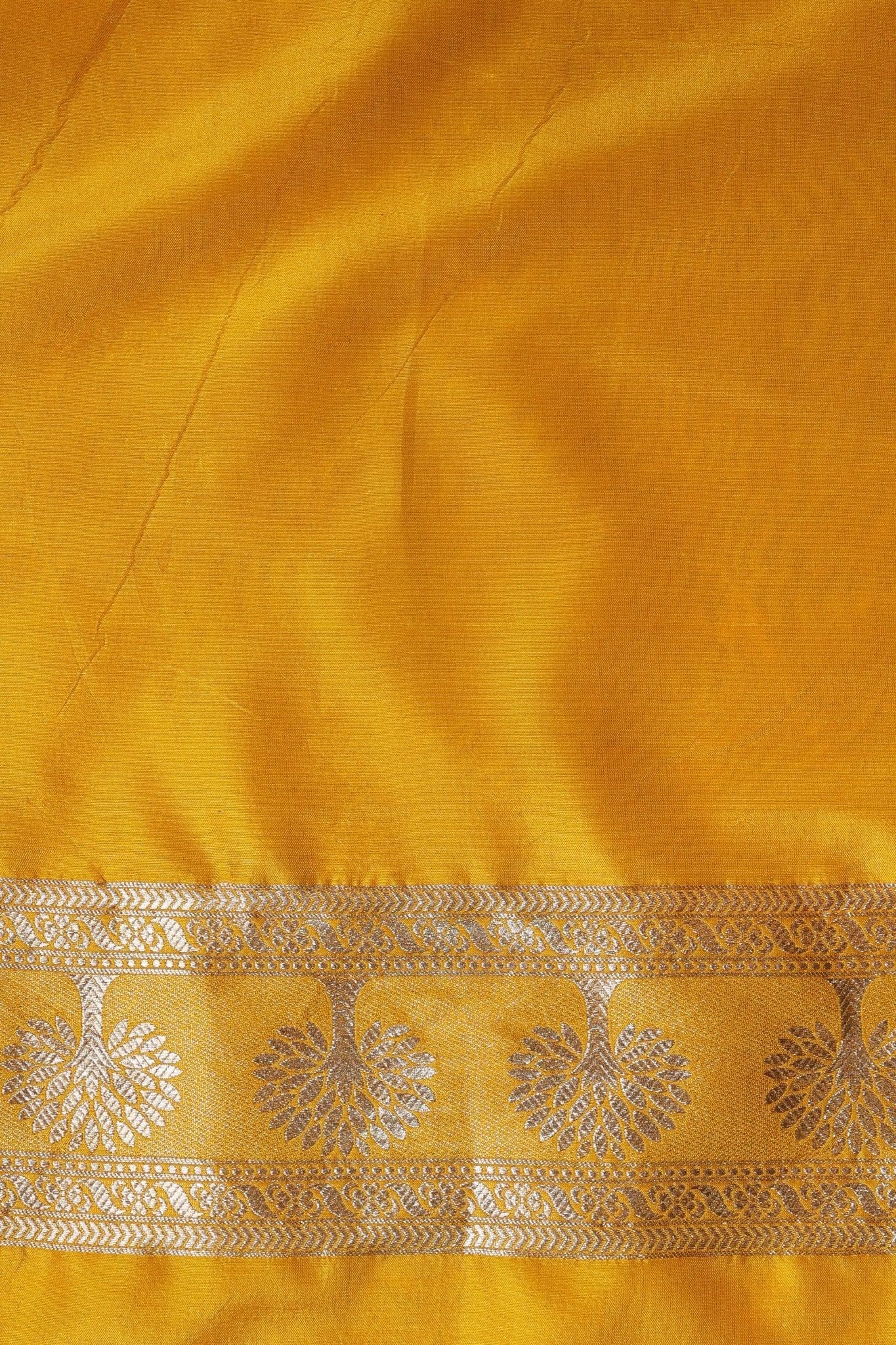 Handwoven Bright Yellow Katan Silk Saree with Shikargah Motifs - Banarasiya