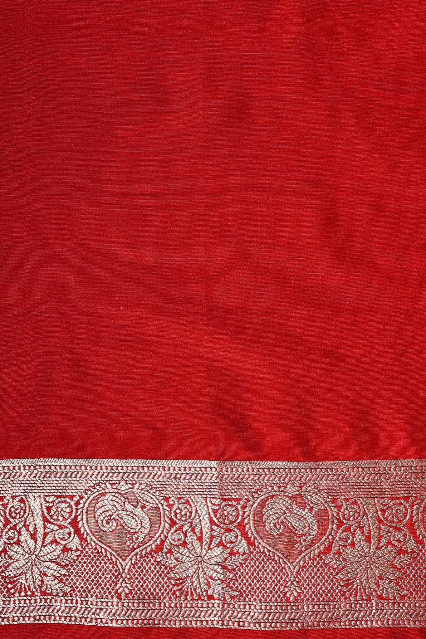 Crimson Katan Silk Saree with All - Over Shikargah Jaal - Banarasiya