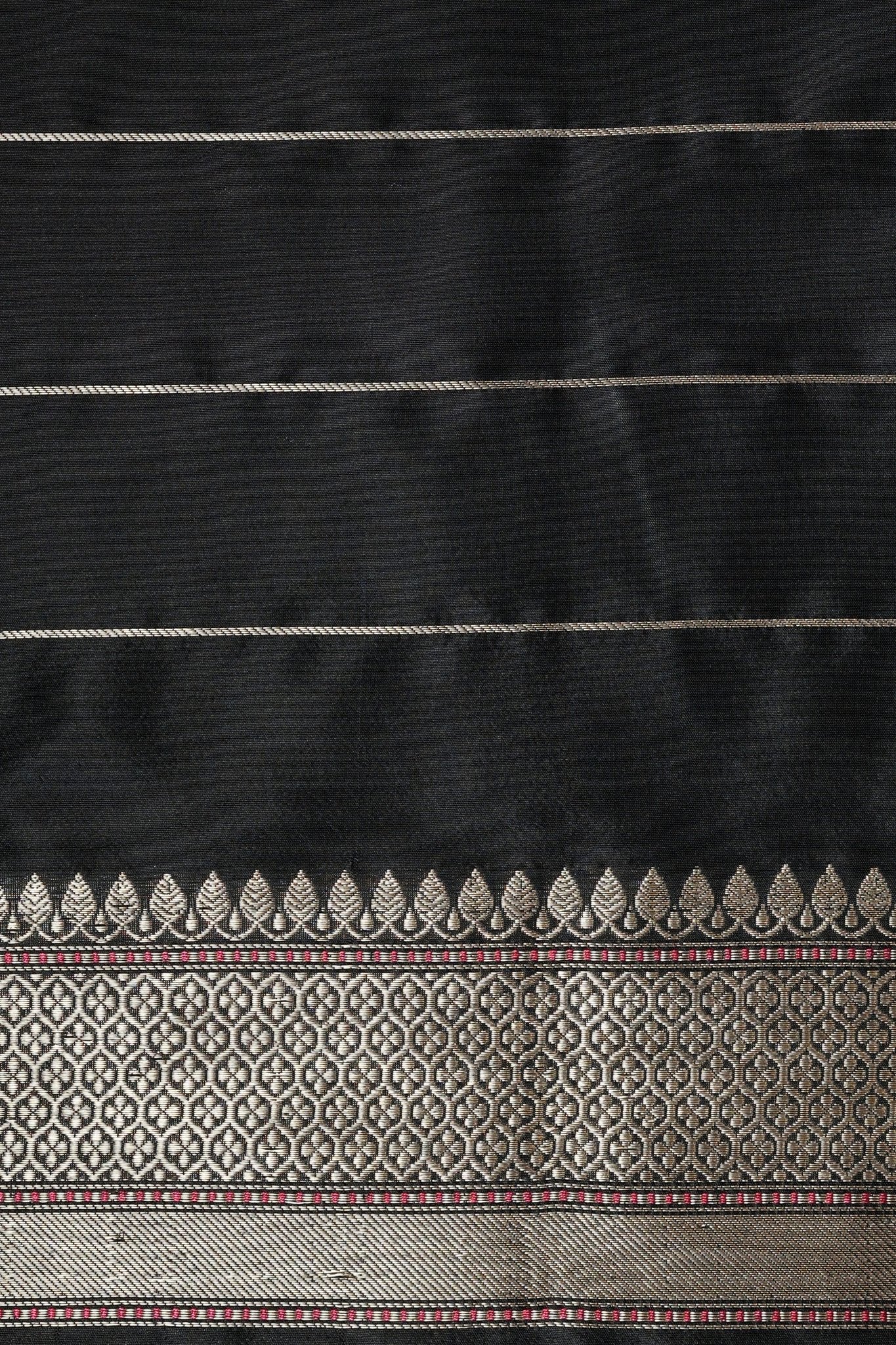 Handwoven Black Katan Silk with Dollar Motifs - Banarasiya