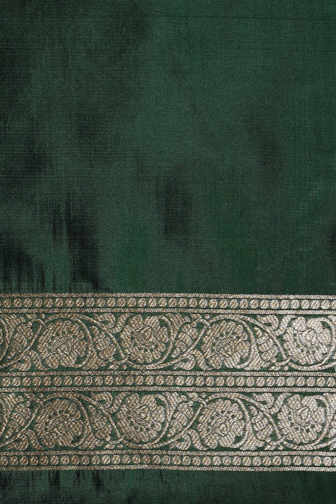 Pure Katan Silk in Bottle - Green with Bird Motifs - Banarasiya