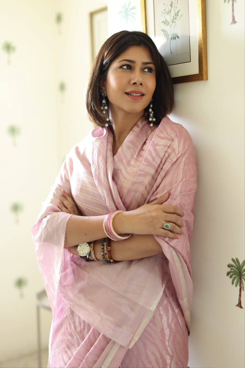 Handwoven Tissue Katan Saree in Rose Pink Glimmer